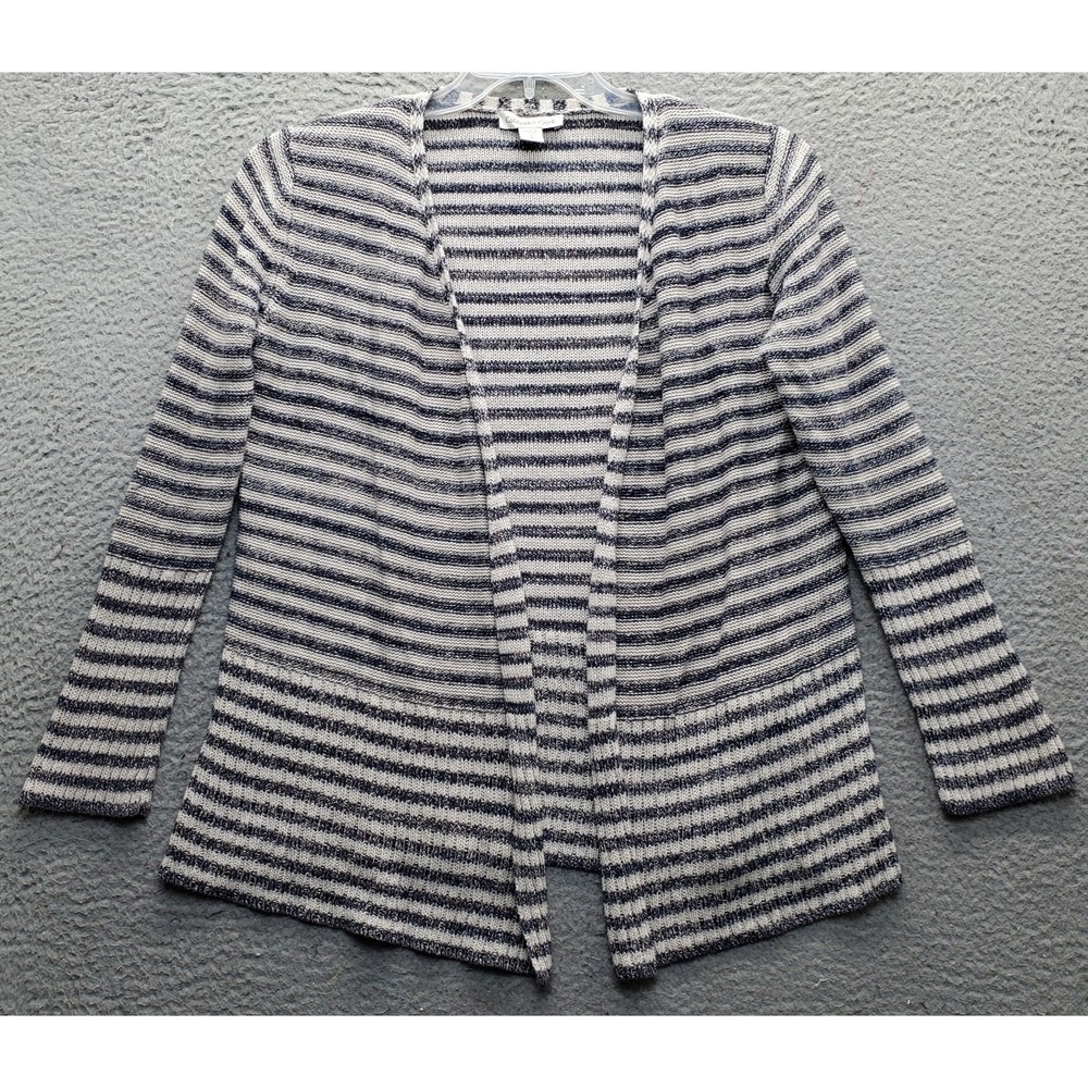 Coldwater Creek Cardigan Sweater Womens S Multi Striped Long Sleeve Open Front